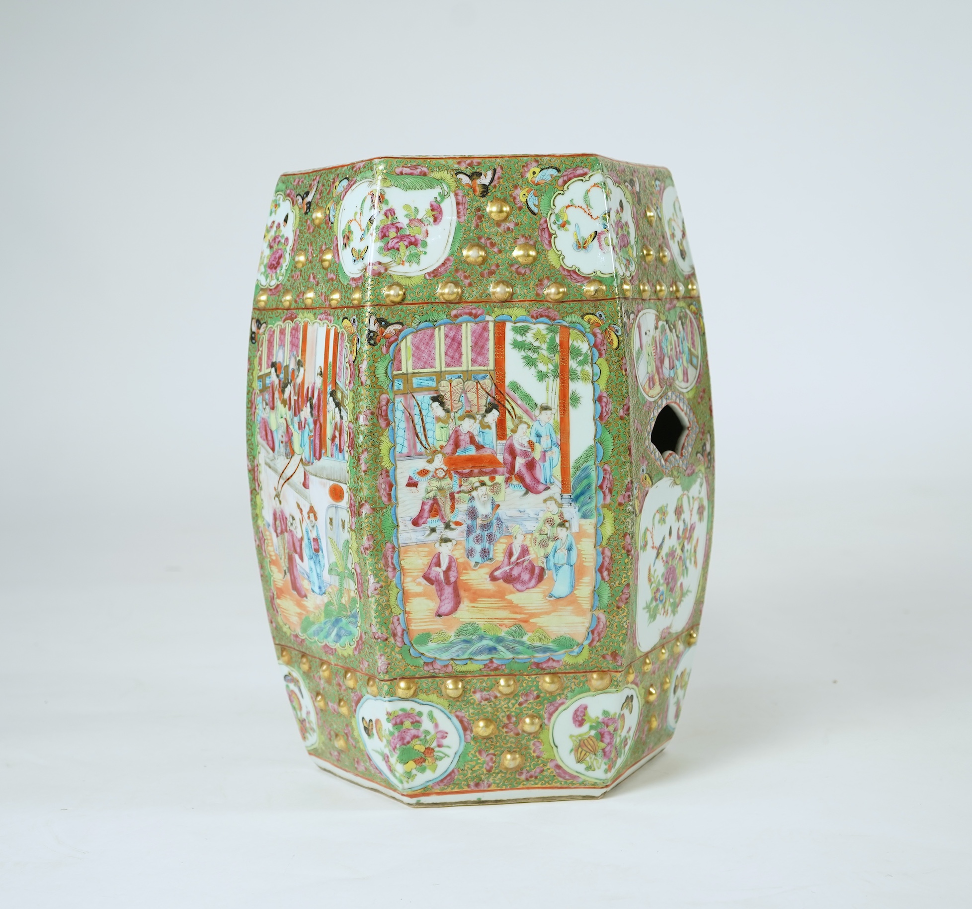 A Chinese famille rose hexagonal garden seat, mid 19th century